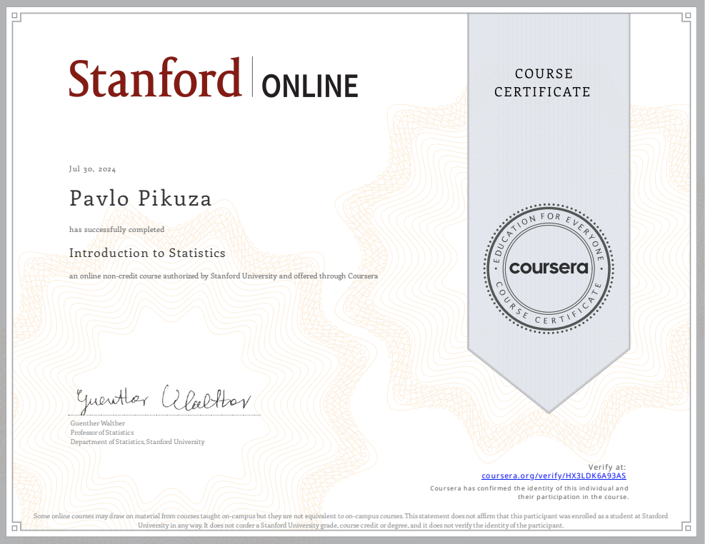 Introduction to Statistics (Stanford)