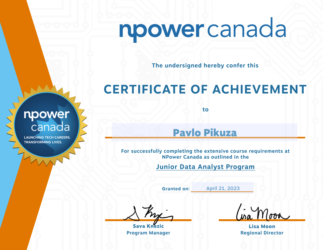 Junior Data Analyst Program (NPower Canada)